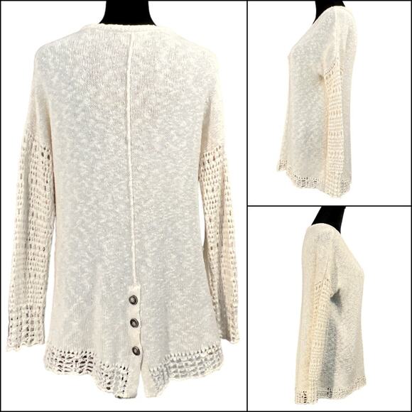 Lucky Brand Delicate Open-Knit Chunky Textured Popover Sweater Cream Size Medium - Picture 2 of 15